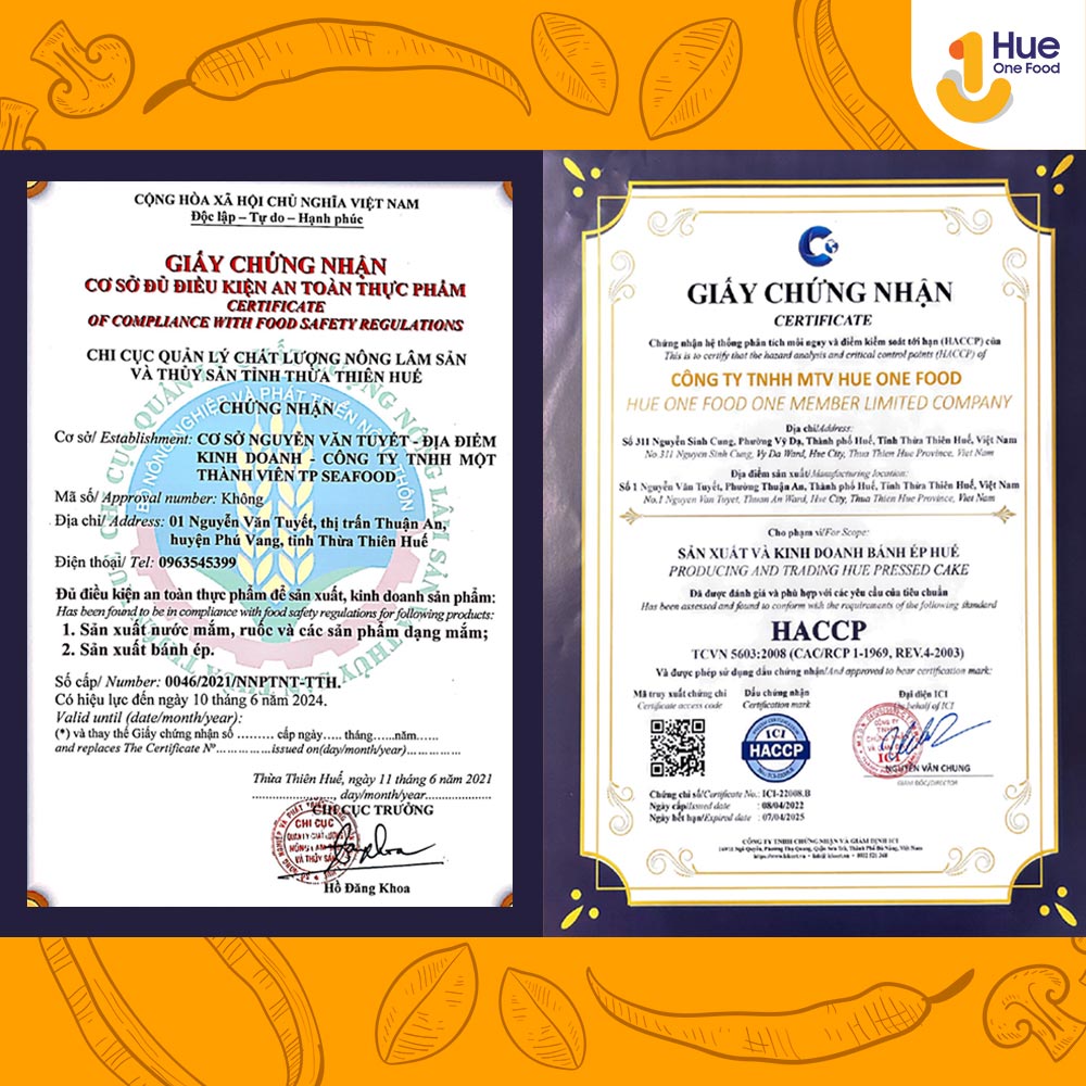 Chứng nhận HACCP của Hue One Food